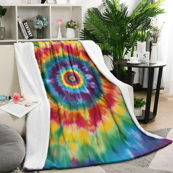 Colorful Rainbow Tie Dye Spiral Pattern Blanket,Comfortable Soft Flannel Throw Blanket,All Season,Warm Lightweight Blankets for Sofa Bed Couch Living Room Chair,50"x60"