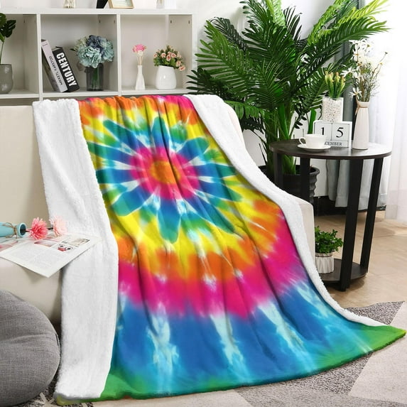 Colorful Rainbow Tie Dye Spiral Pattern Blanket,Comfortable Soft Flannel Throw Blanket,All Season,Warm Lightweight Blankets for Sofa Bed Couch Living Room Chair,60"x80"