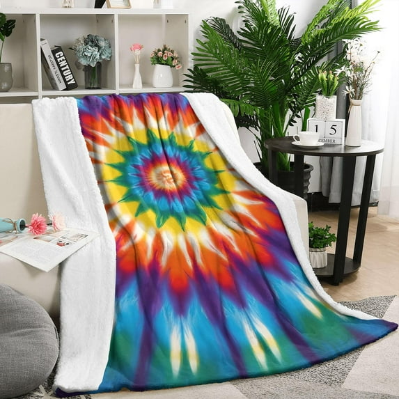 Colorful Rainbow Tie Dye Spiral Pattern Blanket,Comfortable Soft Lamb Wool Throw Blanket,All Season,Warm Lightweight Blankets for Sofa Bed Couch Living Room Chair,50"x60"