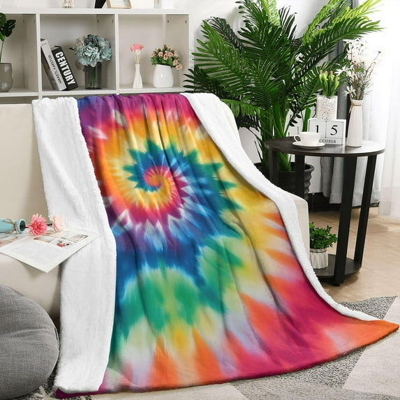 Colorful Rainbow Tie Dye Spiral Pattern Blanket,Comfortable Soft Lamb Wool Throw Blanket,All Season,Warm Lightweight Blankets for Sofa Bed Couch Living Room Chair,50"x60"