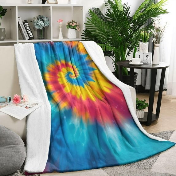 Colorful Rainbow Tie Dye Spiral Pattern Blanket,Comfortable Soft Lamb Wool Throw Blanket,All Season,Warm Lightweight Blankets for Sofa Bed Couch Living Room Chair,50"x60"