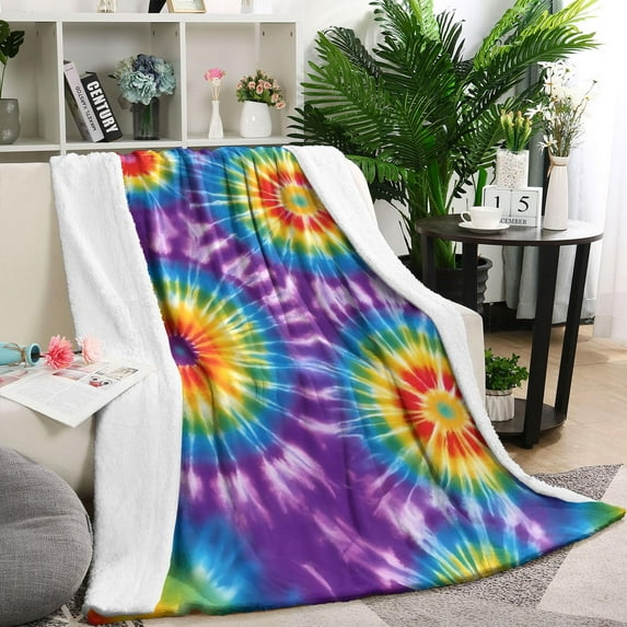 Colorful Rainbow Tie Dye Spiral Pattern Blanket,Comfortable Soft Lamb Wool Throw Blanket,All Season,Warm Lightweight Blankets for Sofa Bed Couch Living Room Chair,60"x80"