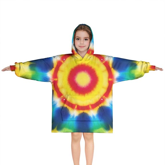 Colorful Rainbow Tie Dye Spiral Pattern Blanket Hoodies for Kids 6-13YR Oversize Wearable Blanket Hoodies for Boys Girls Teens