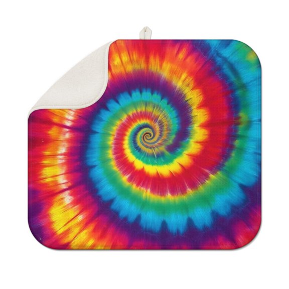 Colorful Rainbow Tie Dye Spiral Pattern Dish Drying Mat for Kitchen 1 Pack, Ultra Absorbent Microfiber Dishes Drainer Mats,16"x18"