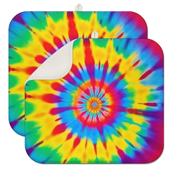Colorful Rainbow Tie Dye Spiral Pattern Dish Drying Mat for Kitchen 1 Pack, Ultra Absorbent Microfiber Dishes Drainer Mats,16"x18"