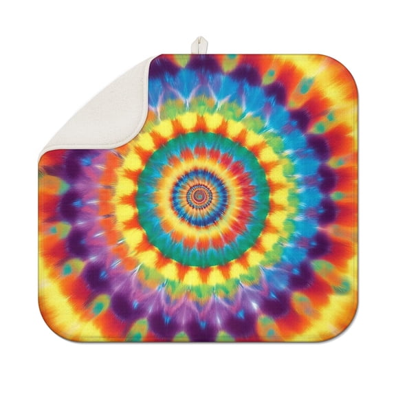 Colorful Rainbow Tie Dye Spiral Pattern Dish Drying Mat for Kitchen 1 Pack, Ultra Absorbent Microfiber Dishes Drainer Mats,16"x18"