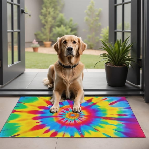 Colorful Rainbow Tie Dye Spiral Pattern Door Rugs,Washable Non Slip Door Mats Indoor,Decorative Door Mats,Entry Mat Indoor for Entrance,Bedroom,Kitchen,Bathroom,20"x32"