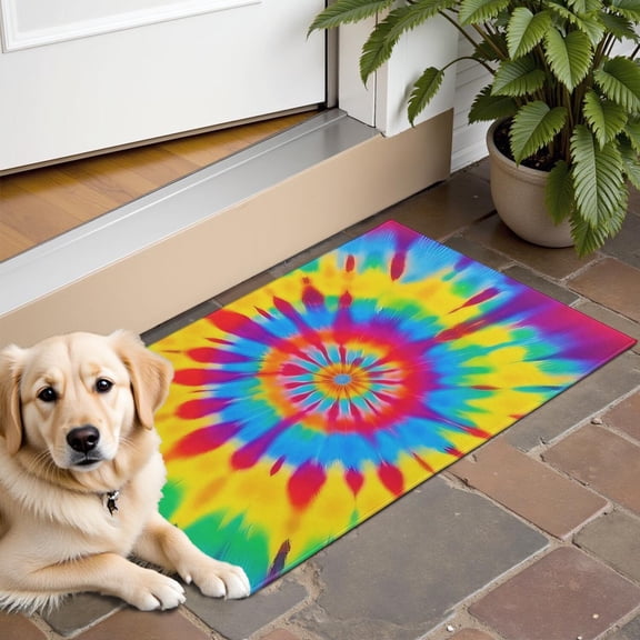 Colorful Rainbow Tie Dye Spiral Pattern Door Rugs,Washable Non Slip Door Mats Indoor,Decorative Door Mats,Entry Mat Indoor for Entrance,Bedroom,Kitchen,Bathroom,16"x24"