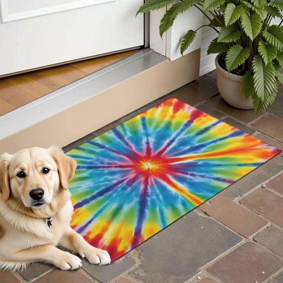 Colorful Rainbow Tie Dye Spiral Pattern Door Rugs,Washable Non Slip Door Mats Indoor,Decorative Door Mats,Entry Mat Indoor for Entrance,Bedroom,Kitchen,Bathroom,16"x24"