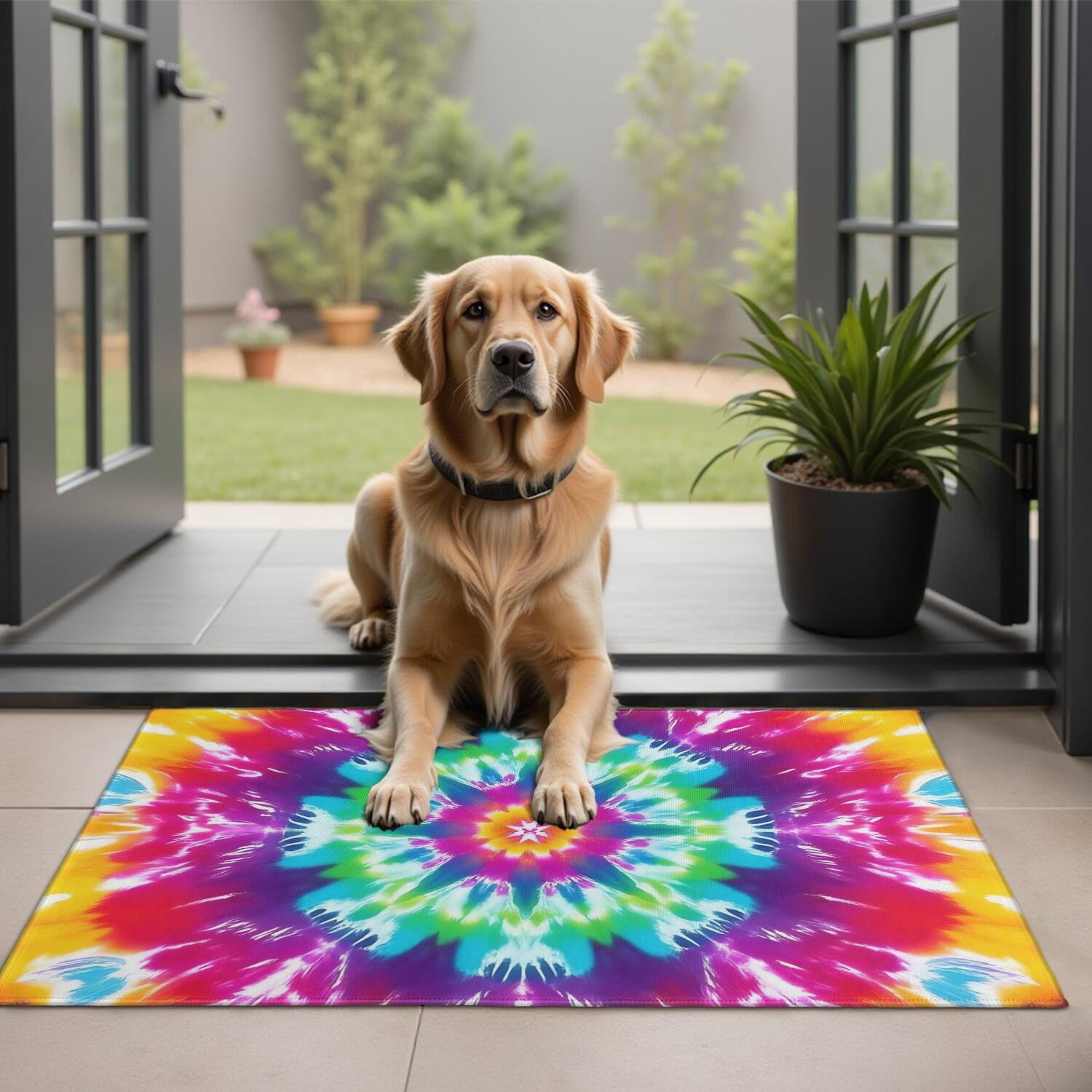 Turquoise Tie Dye Door Mat