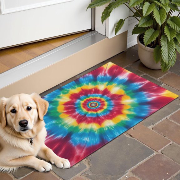 Colorful Rainbow Tie Dye Spiral Pattern Door Rugs,Washable Non Slip Door Mats Indoor,Decorative Door Mats,Entry Mat Indoor for Entrance,Bedroom,Kitchen,Bathroom,16"x24"