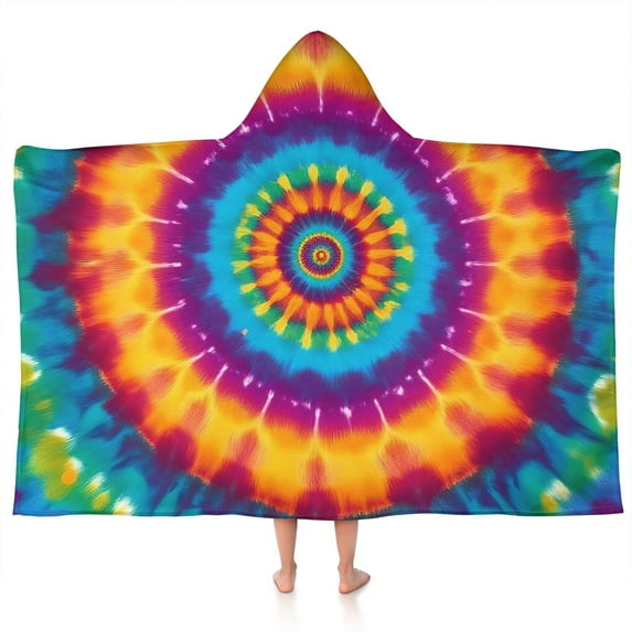 Colorful Rainbow Tie Dye Spiral Pattern Hooded Bath Towel,50"x30" for Ages 3 To 12 Kids, Quick Dry Lightweight Soft Microfiber Hood Beach Towel Cover Up for Kids