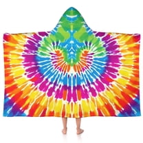 Colorful Rainbow Tie Dye Spiral Pattern Hooded Bath Towel，50"x30" for Ages 3 To 12 Kids, Quick Dry Lightweight Soft Microfiber Hood Beach Towel Cover Up for Kids