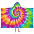 thumbnail image 1 of Colorful Rainbow Tie Dye Spiral Pattern Hooded Bath Towel，50"x30" for Ages 3 To 12 Kids, Quick Dry Lightweight Soft Microfiber Hood Beach Towel Cover Up for Kids, 1 of 7