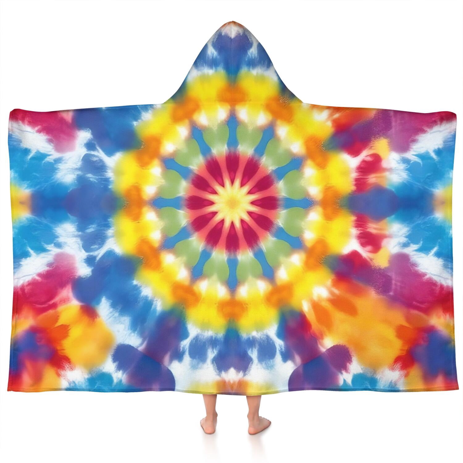Colorful Rainbow Tie Dye Spiral Pattern Hooded Bath Towel，60"x35" for Ages 3 To 12 Kids, Quick Dry Lightweight Soft Microfiber Hood Beach Towel Cover Up for Kids