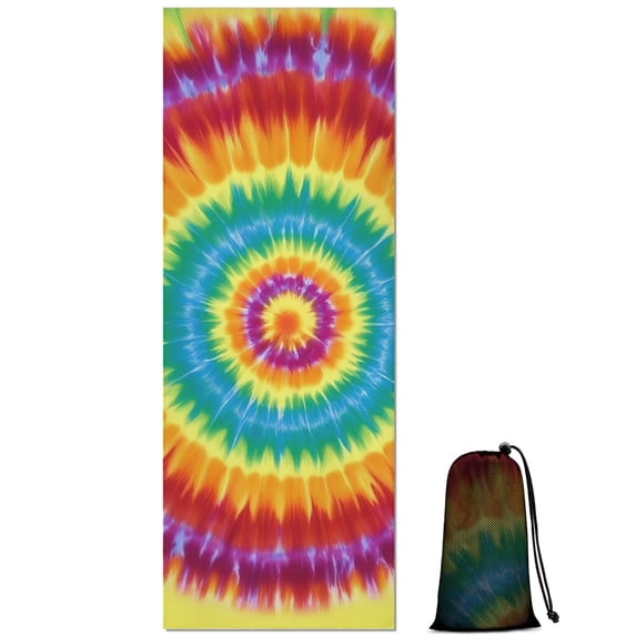 Colorful Rainbow Tie Dye Spiral Pattern Hot Yoga Mat Towel Non Slip for Hot Yoga - Quick-Drying Yoga Mat Cover with 4 Corner Pockets with Travel Bag - Hot Yoga Towel Non Slip 70"x26"