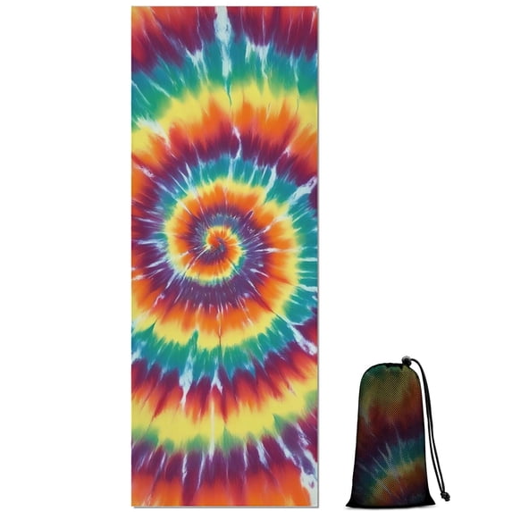 Colorful Rainbow Tie Dye Spiral Pattern Hot Yoga Mat Towel Non Slip for Hot Yoga - Quick-Drying Yoga Mat Cover with 4 Corner Pockets with Travel Bag - Hot Yoga Towel Non Slip 74"x26"