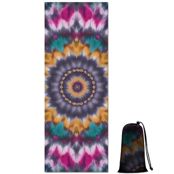 Colorful Rainbow Tie Dye Spiral Pattern Hot Yoga Mat Towel Non Slip for Hot Yoga - Quick-Drying Yoga Mat Cover with 4 Corner Pockets with Travel Bag - Hot Yoga Towel Non Slip 74"x26"