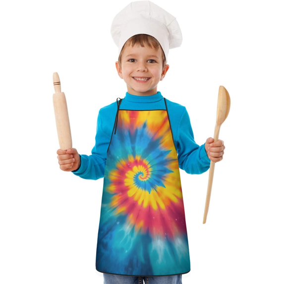 Colorful Rainbow Tie Dye Spiral Pattern Kids Aprons for Girls and Boys,Adjustable Neck Strap Toddler Aprons for Kids Cooking Baking