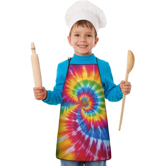 Colorful Rainbow Tie Dye Spiral Pattern Kids Aprons for Girls and Boys,Adjustable Neck Strap Toddler Aprons for Kids Cooking Baking