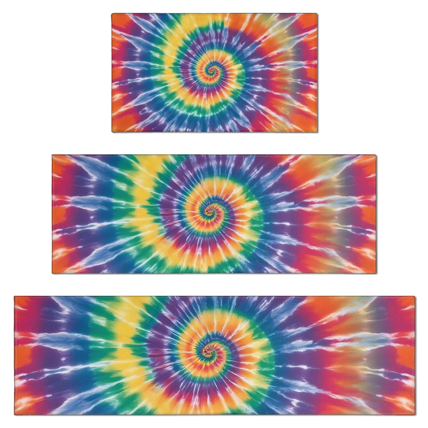 Colorful Rainbow Tie Dye Spiral Pattern Kitchen Rugs Sets Of 3,Kitchen ...
