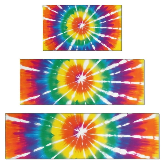 Colorful Rainbow Tie Dye Spiral Pattern Kitchen Rugs Sets Of 3,Kitchen Runner Rugs Non Skid Washable,Decorative Kitchen Floor Mats for Kitchen,Sink,Laundry,17"x30"+ 17"x47" + 17"x59"