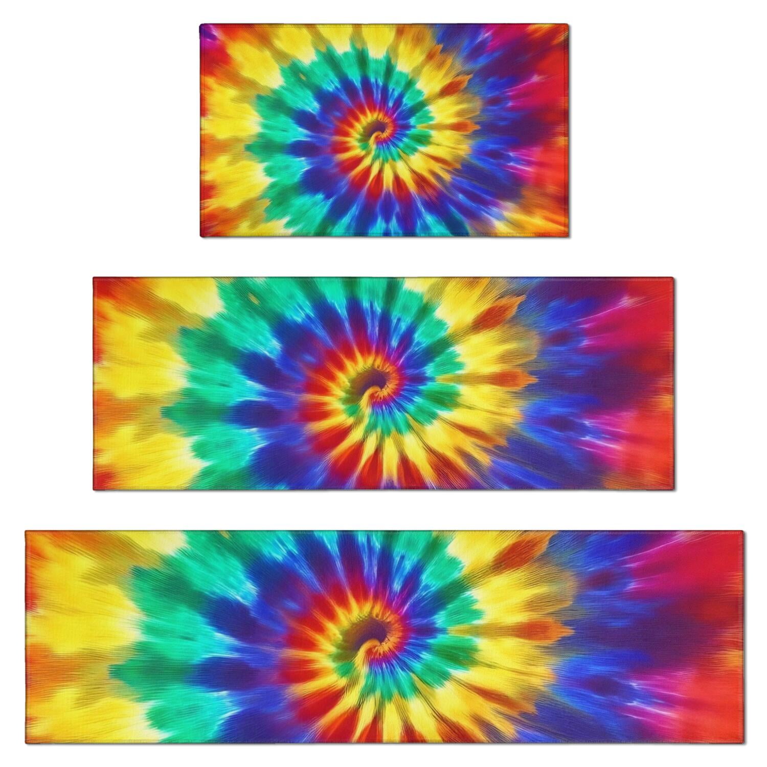 Colorful Rainbow Tie Dye Spiral Pattern Kitchen Rugs Sets Of 3,Kitchen ...