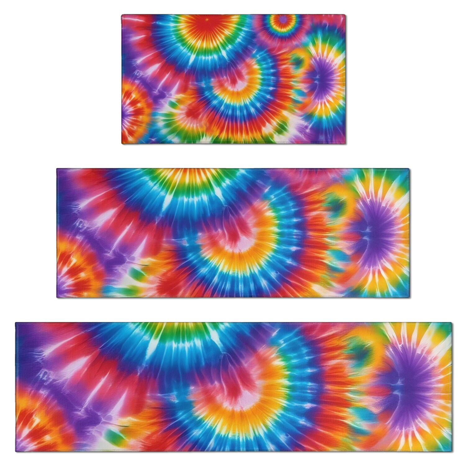 Colorful Rainbow Tie Dye Spiral Pattern Kitchen Rugs Sets Of 3,Kitchen ...