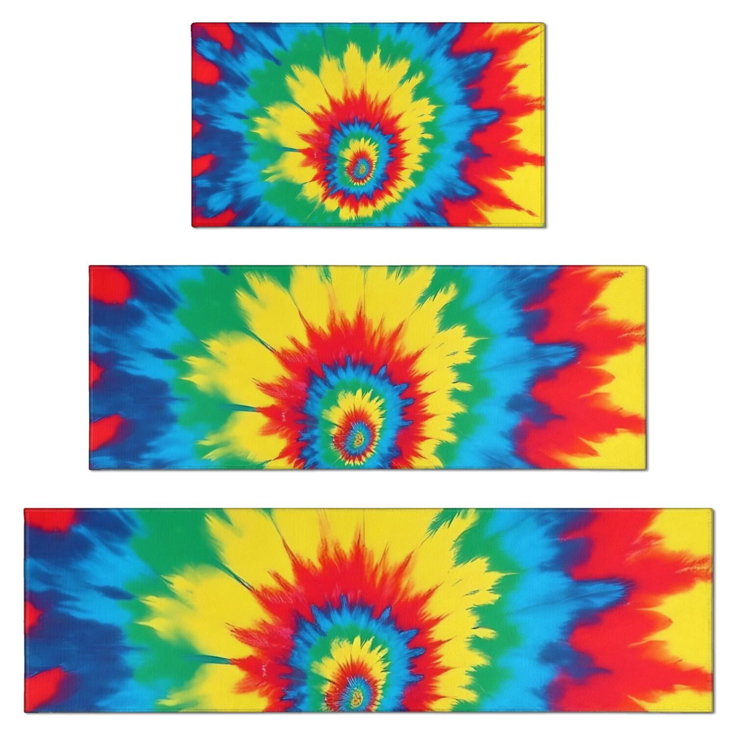 Colorful Rainbow Tie Dye Spiral Pattern Kitchen Rugs Sets Of 3,Kitchen ...