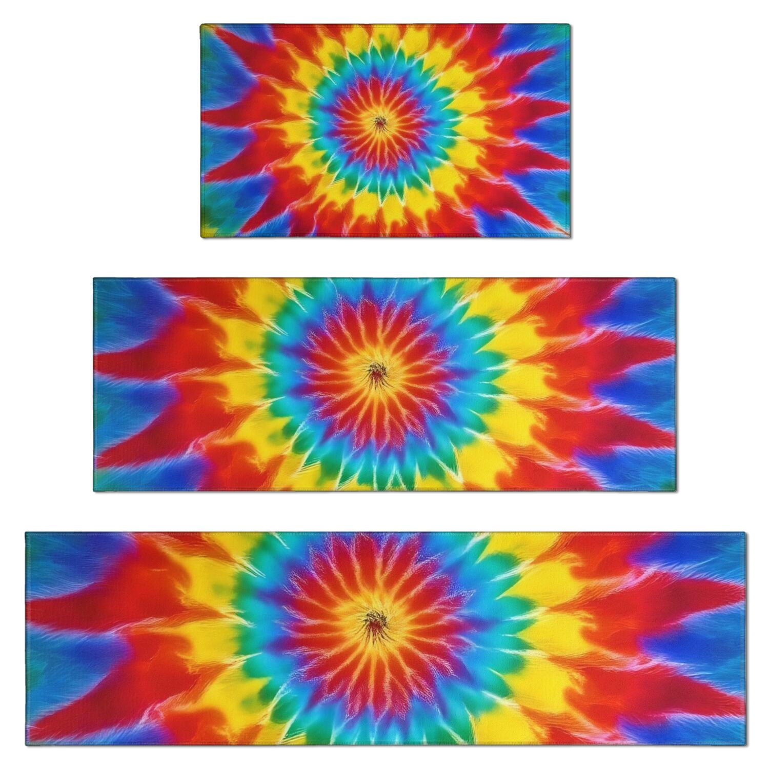 Colorful Rainbow Tie Dye Spiral Pattern Kitchen Rugs Sets Of 3,Kitchen ...