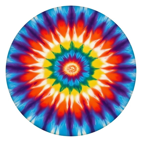 Colorful Rainbow Tie Dye Spiral Pattern Round Fitted Tablecloth with Elastic Edge,Dining Table Cover Waterproof,Outdoor Round Tablecloth for Camping,Dining,Indoor and Outdoor