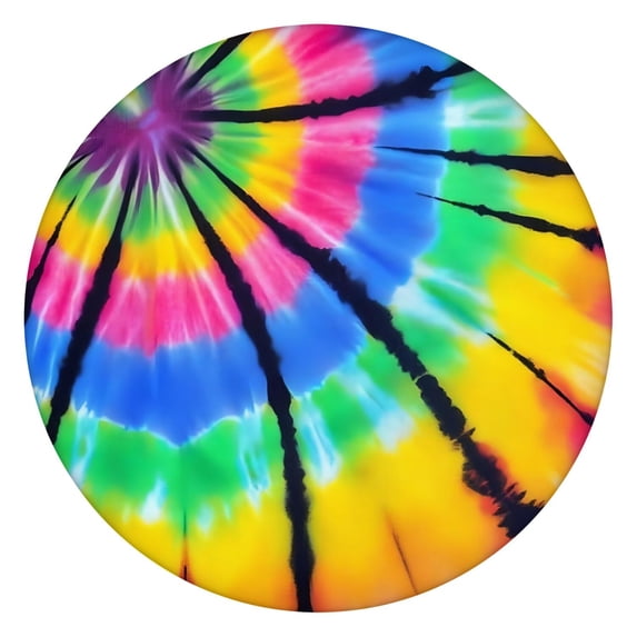 Colorful Rainbow Tie Dye Spiral Pattern Round Fitted Tablecloth with Elastic Edge,Dining Table Cover Waterproof,Outdoor Round Tablecloth for Camping,Dining,Indoor and Outdoor