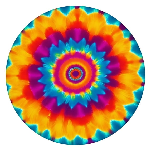 Colorful Rainbow Tie Dye Spiral Pattern Round Fitted Tablecloth with Elastic Edge,Dining Table Cover Waterproof,Outdoor Round Tablecloth for Camping,Dining,Indoor and Outdoor