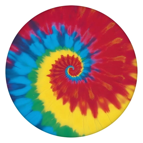 Colorful Rainbow Tie Dye Spiral Pattern Round Fitted Tablecloth with Elastic Edge,Dining Table Cover Waterproof,Outdoor Round Tablecloth for Camping,Dining,Indoor and Outdoor