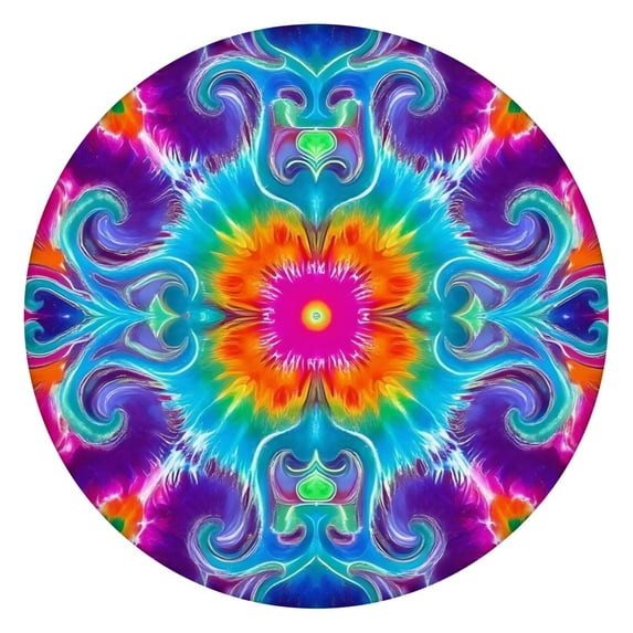 Colorful Rainbow Tie Dye Spiral Pattern Round Fitted Tablecloth with Elastic Edge,Dining Table Cover Waterproof,Outdoor Round Tablecloth for Camping,Dining,Indoor and Outdoor
