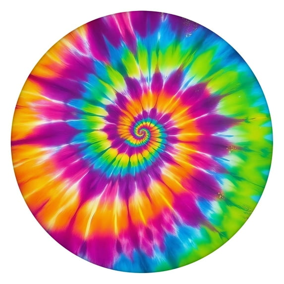 Colorful Rainbow Tie Dye Spiral Pattern Round Fitted Tablecloth with Elastic Edge,Dining Table Cover Waterproof,Outdoor Round Tablecloth for Camping,Dining,Indoor and Outdoor