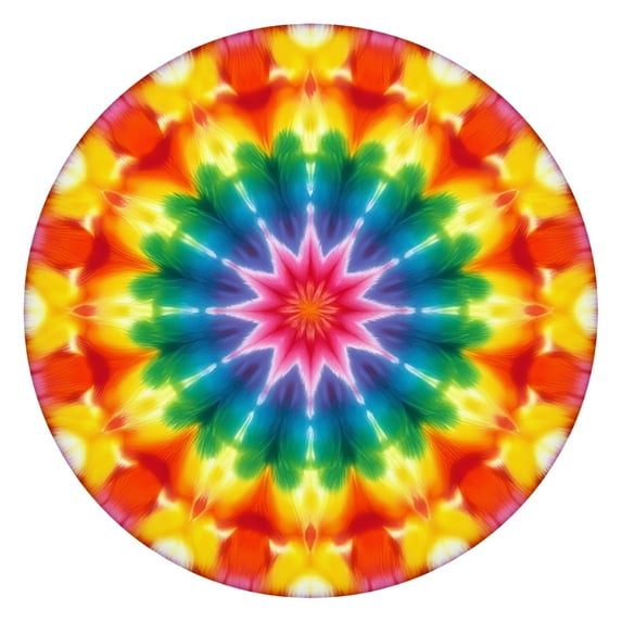 Colorful Rainbow Tie Dye Spiral Pattern Round Fitted Tablecloth with Elastic Edge,Dining Table Cover Waterproof,Outdoor Round Tablecloth for Camping,Dining,Indoor and Outdoor