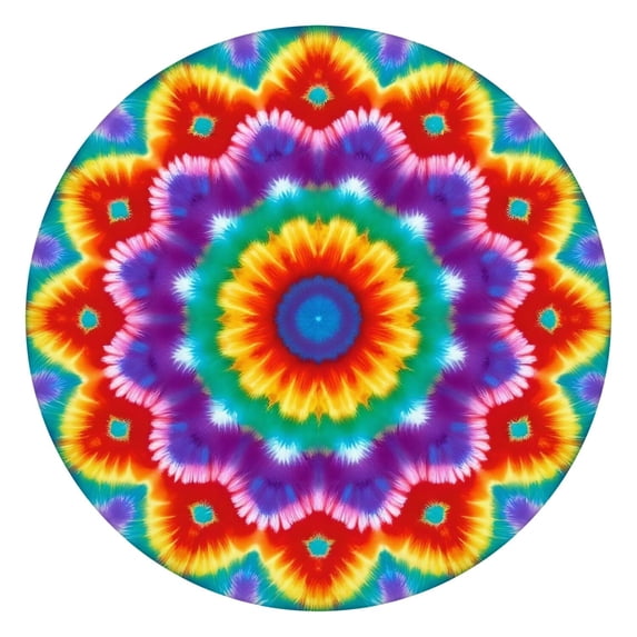 Colorful Rainbow Tie Dye Spiral Pattern Round Fitted Tablecloth with Elastic Edge,Dining Table Cover Waterproof,Outdoor Round Tablecloth for Camping,Dining,Indoor and Outdoor