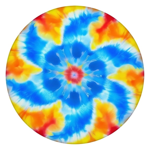 Colorful Rainbow Tie Dye Spiral Pattern Round Fitted Tablecloth with Elastic Edge,Dining Table Cover Waterproof,Outdoor Round Tablecloth for Camping,Dining,Indoor and Outdoor