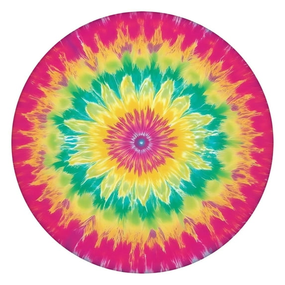 Colorful Rainbow Tie Dye Spiral Pattern Round Fitted Tablecloth with Elastic Edge,Dining Table Cover Waterproof,Outdoor Round Tablecloth for Camping,Dining,Indoor and Outdoor