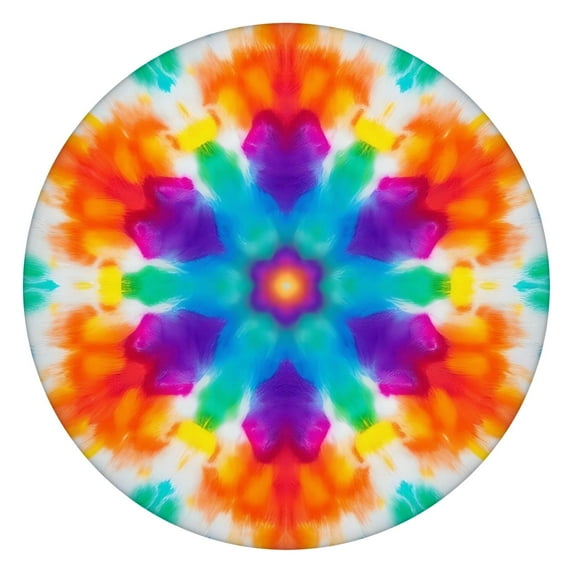 Colorful Rainbow Tie Dye Spiral Pattern Round Fitted Tablecloth with Elastic Edge,Dining Table Cover Waterproof,Outdoor Round Tablecloth for Camping,Dining,Indoor and Outdoor