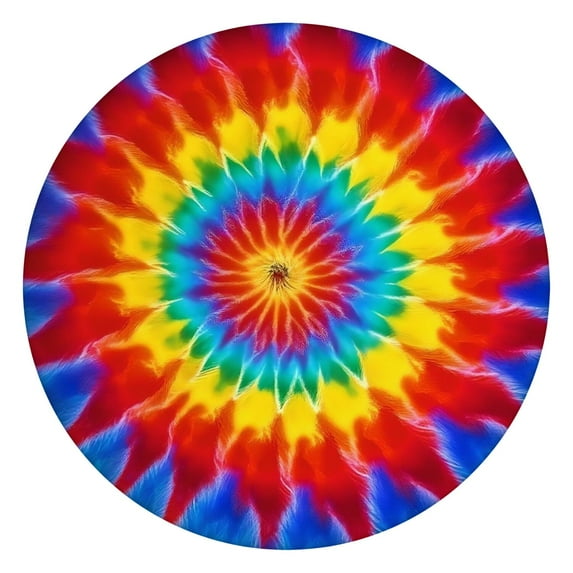 Colorful Rainbow Tie Dye Spiral Pattern Round Fitted Tablecloth with Elastic Edge,Dining Table Cover Waterproof,Outdoor Round Tablecloth for Camping,Dining,Indoor and Outdoor