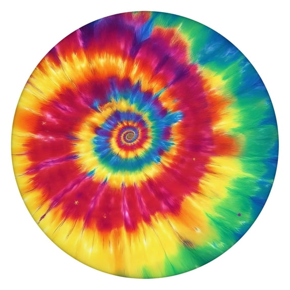 Colorful Rainbow Tie Dye Spiral Pattern Round Fitted Tablecloth with Elastic Edge,Dining Table Cover Waterproof,Outdoor Round Tablecloth for Camping,Dining,Indoor and Outdoor