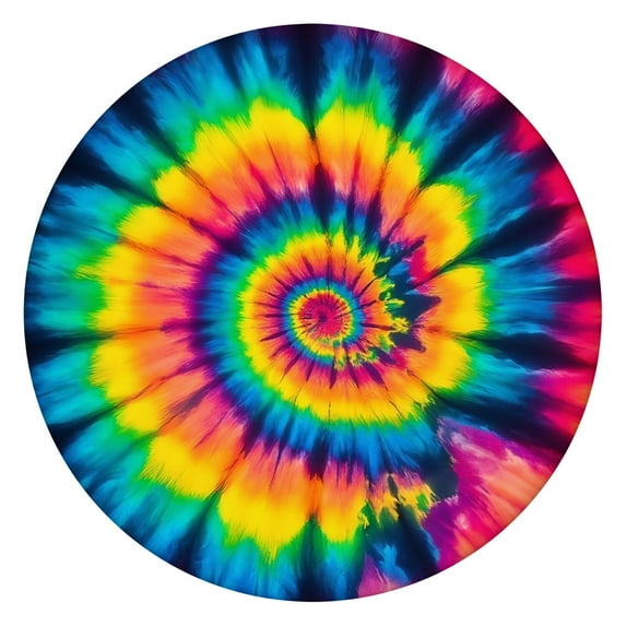 Colorful Rainbow Tie Dye Spiral Pattern Round Fitted Tablecloth with Elastic Edge,Dining Table Cover Waterproof,Outdoor Round Tablecloth for Camping,Dining,Indoor and Outdoor