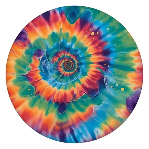Colorful Rainbow Tie Dye Spiral Pattern Round Fitted Tablecloth with Elastic Edge,Dining Table Cover Waterproof,Outdoor Round Tablecloth for Camping,Dining,Indoor and Outdoor