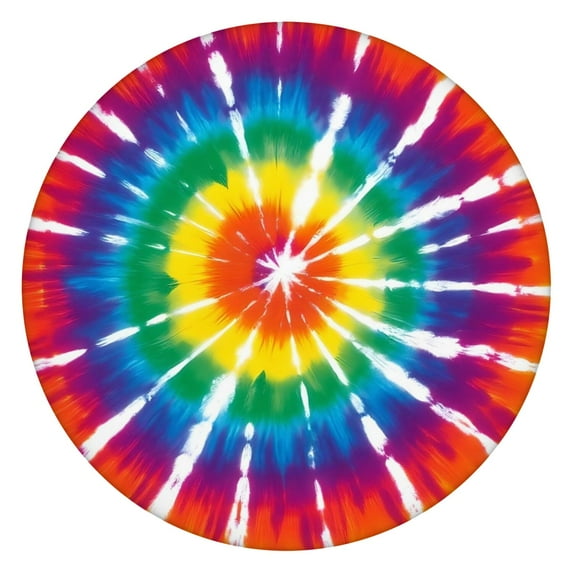 Colorful Rainbow Tie Dye Spiral Pattern Round Fitted Tablecloth with Elastic Edge,Dining Table Cover Waterproof,Outdoor Round Tablecloth for Camping,Dining,Indoor and Outdoor