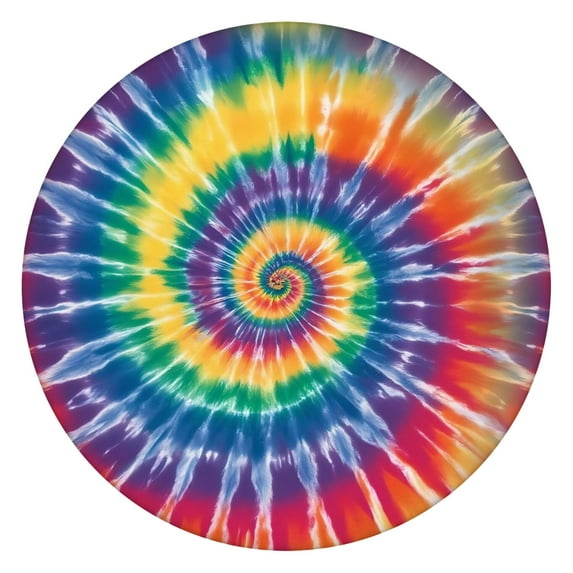 Colorful Rainbow Tie Dye Spiral Pattern Round Fitted Tablecloth with Elastic Edge,Dining Table Cover Waterproof,Outdoor Round Tablecloth for Camping,Dining,Indoor and Outdoor