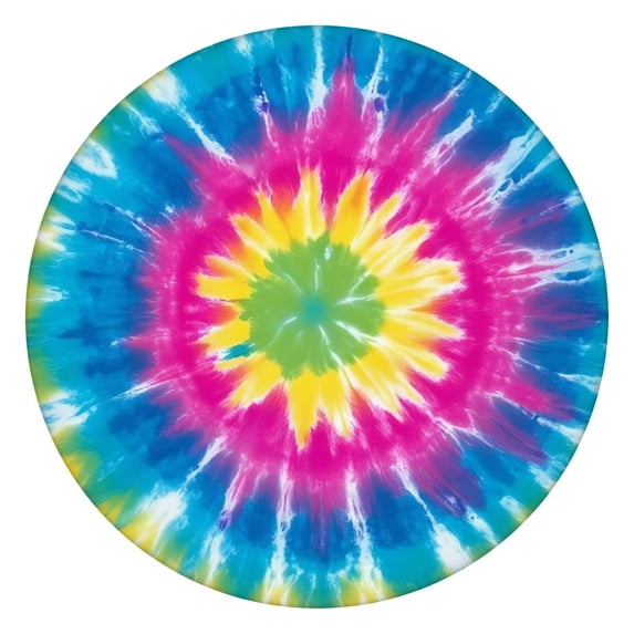 Colorful Rainbow Tie Dye Spiral Pattern Round Fitted Tablecloth with Elastic Edge,Dining Table Cover Waterproof,Outdoor Round Tablecloth for Camping,Dining,Indoor and Outdoor