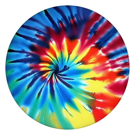 Colorful Rainbow Tie Dye Spiral Pattern Round Fitted Tablecloth with Elastic Edge,Dining Table Cover Waterproof,Outdoor Round Tablecloth for Camping,Dining,Indoor and Outdoor