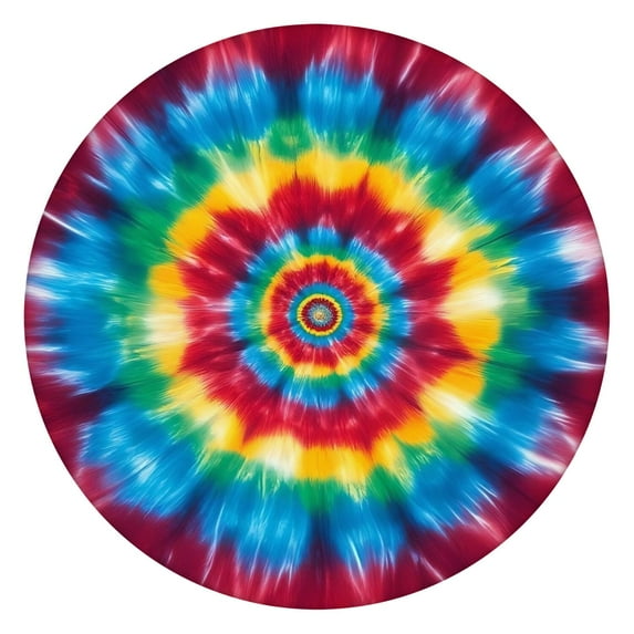 Colorful Rainbow Tie Dye Spiral Pattern Round Fitted Tablecloth with Elastic Edge,Dining Table Cover Waterproof,Outdoor Round Tablecloth for Camping,Dining,Indoor and Outdoor